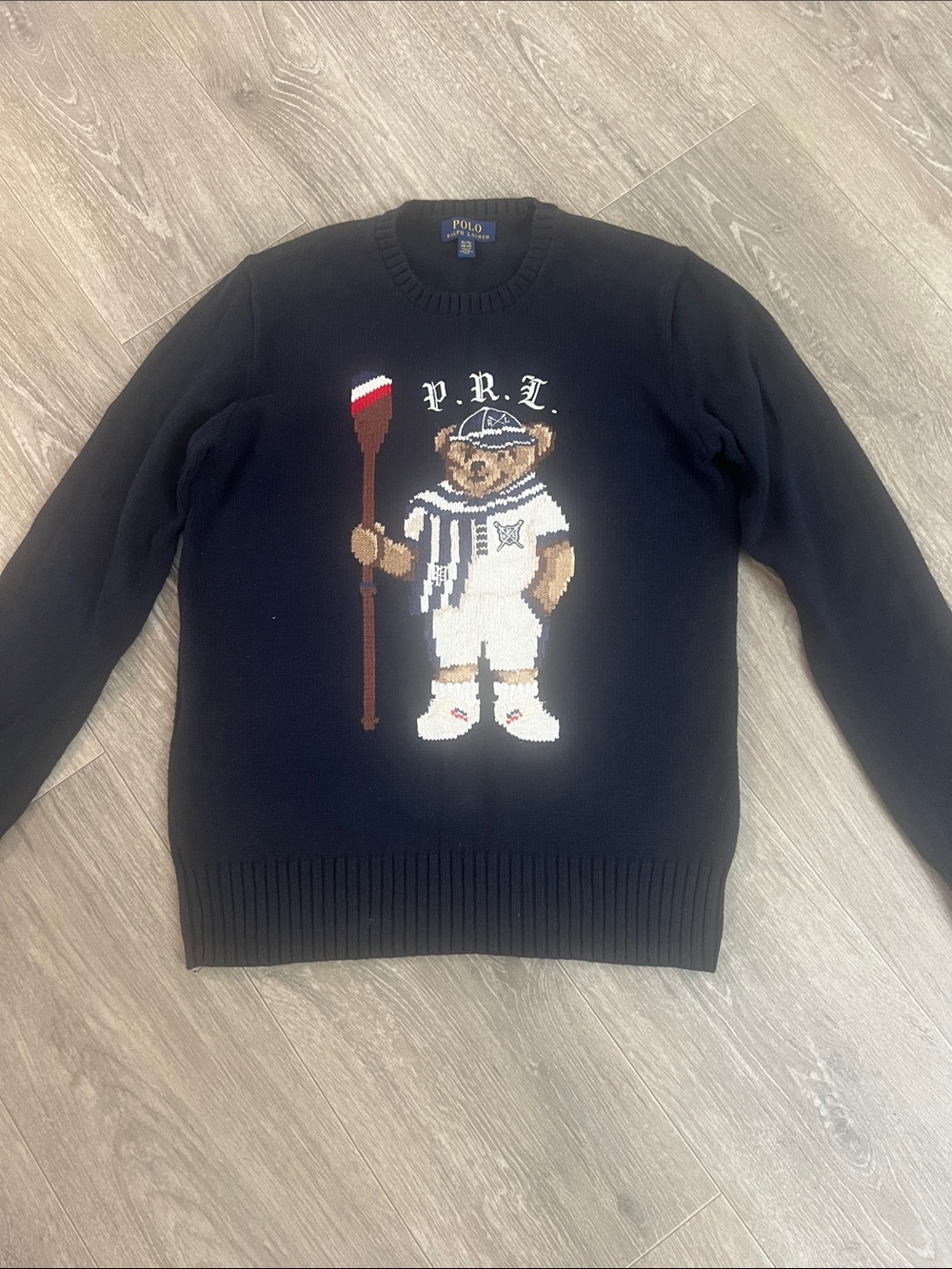 Polo by Ralph Lauren Black Crewneck Sweater with Bear Graphic